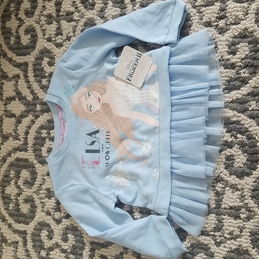 (3T) NWT Frozen II Disney Peplum Tulle Glitter Elsa Cozy Warm Gift Pastel Casual